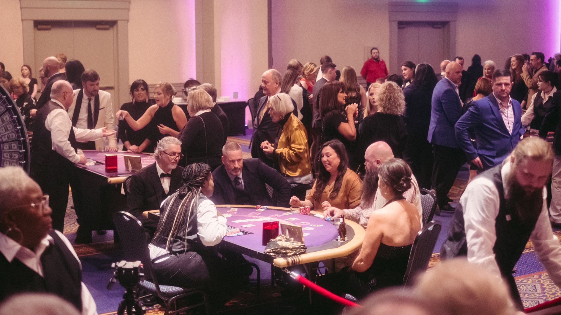 Guests playing blackjack with a professional dealer at a Casino Knight event