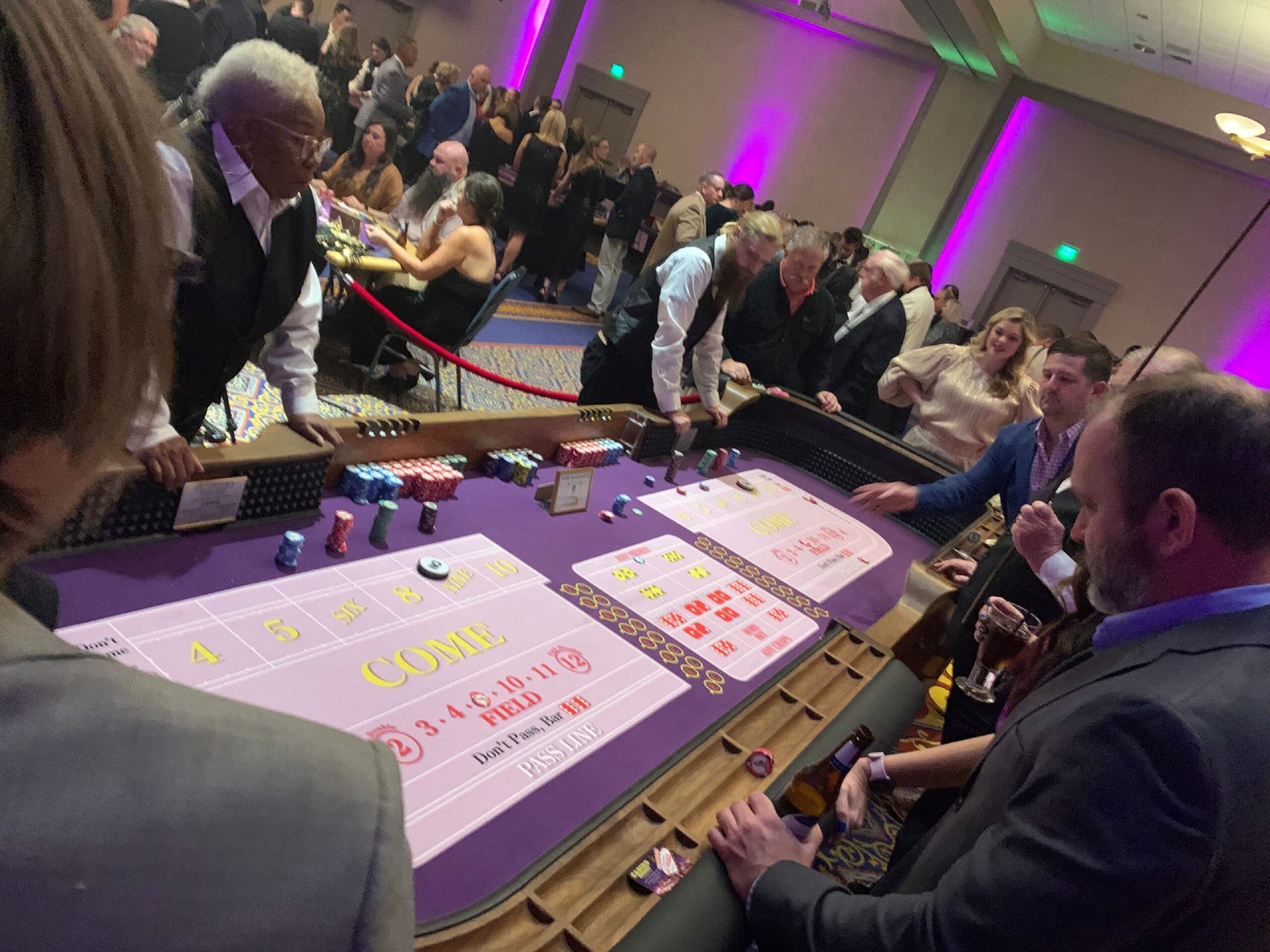 Guests playing craps with a professional casino dealer